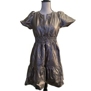 Anthropologie The Somerset Metallic Faux Leather Puff Sleeve Tiered Mini Dress